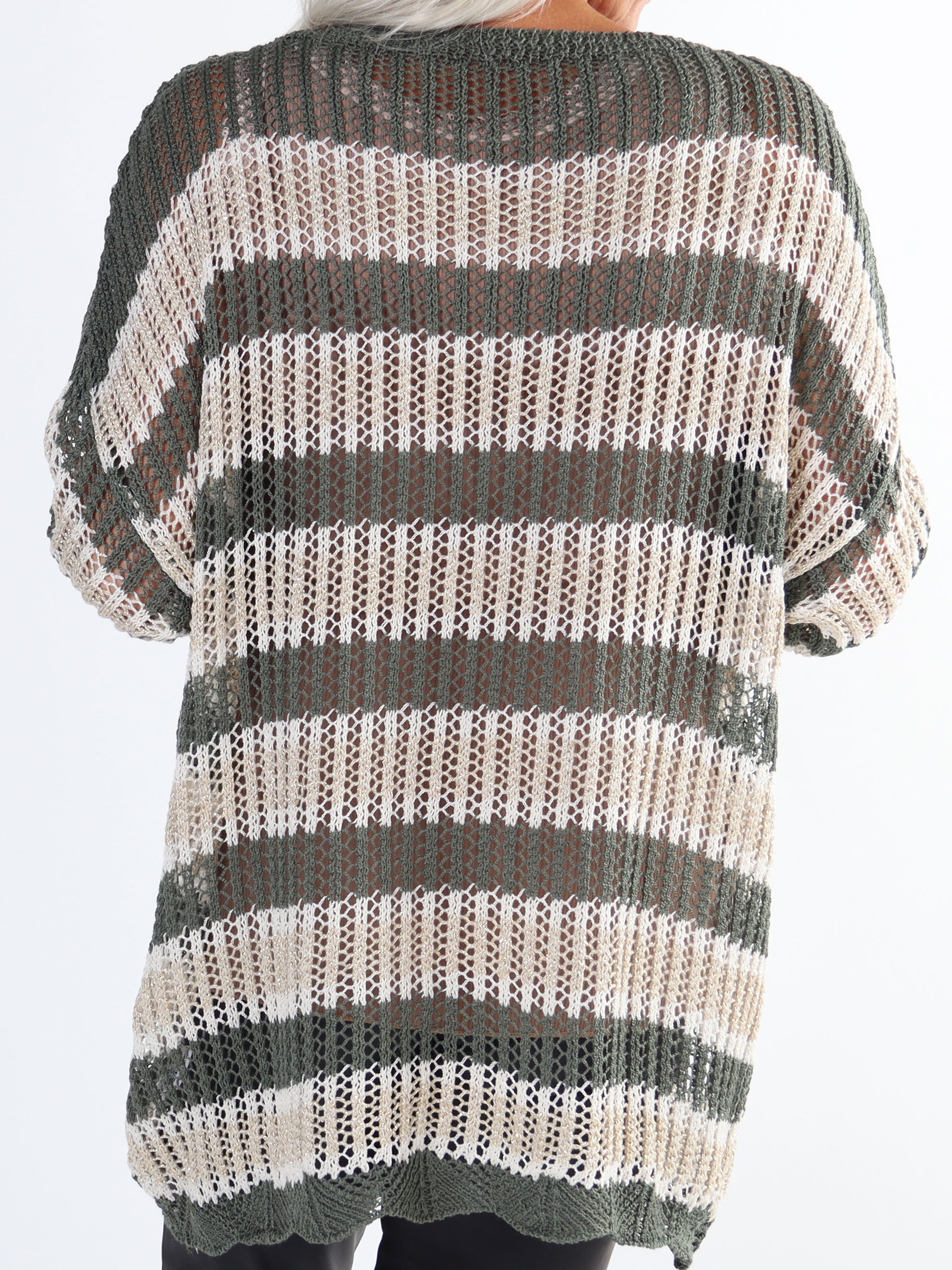 Ania - Plus size stribet strikbluse med huller